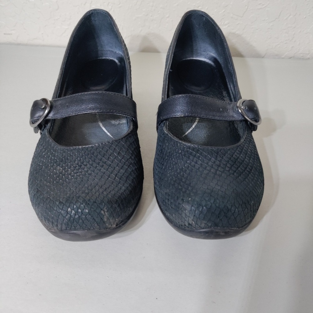 Dansko Orla Mary Jane Comfort Shoes Buckle Flats Black Snakeskin SZ 9